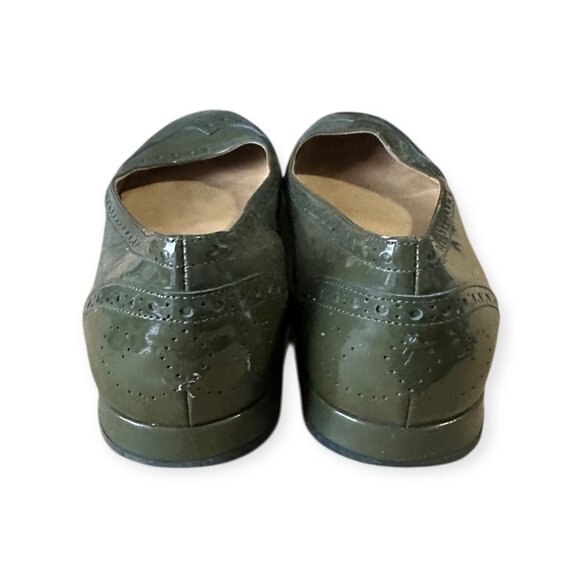 Miu Miu Patent Olive Green Brogue Round-Toe Low Heel Pumps 39 EU - Picture 5 of 10